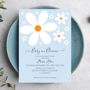 Baby in Bloom Blue Daisy Baby shower Uitnodiging