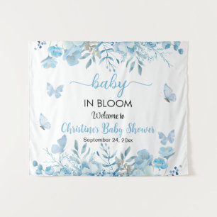 Baby in Bloom Blue Floral Baby shower Achtergrond Wandkleed
