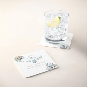 Baby in Bloom Blue Floral Baby Shower Vierkante Kartonnen Onderzetter