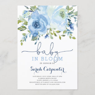 Baby in Bloom blue floral boy-uitnodiging Kaart