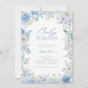 Baby in Bloom Blue Floral Waterverf Baby shower Kaart