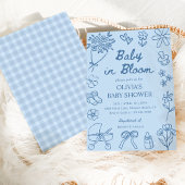 Baby in Bloom Blue Hand Drawn Boy Baby Shower Kaart