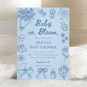 Baby in Bloom Blue Hand Drawn Boy Baby Shower Kaart