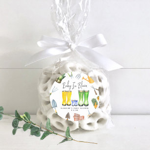 Baby In Bloom Blue Rain Boots Garden Baby shower Ronde Sticker