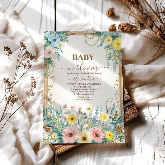 Baby in Bloom Blush & Blauwgroen lente bloemendouc Kaart
