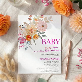 Baby in Bloom | Blush & Blauwgroen veer Floral Sho Kaart