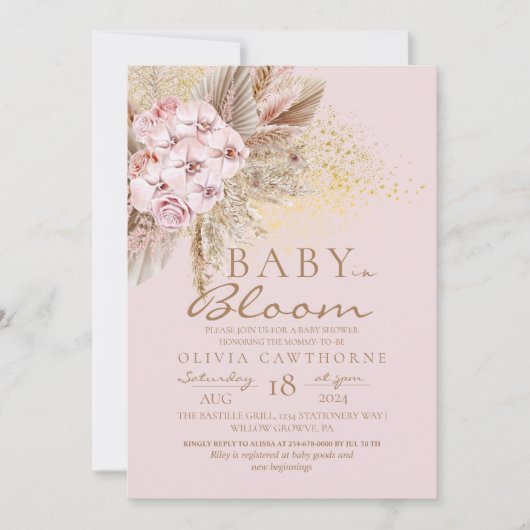 Baby in Bloom Blush Roze Boho Baby Shower Kaart (Voorkant)