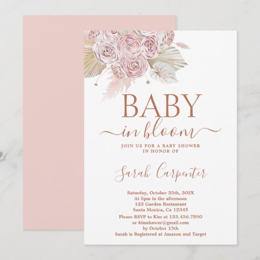 Baby in Bloom Boho Baby shower Girl Invitation (Devant / Derrière)