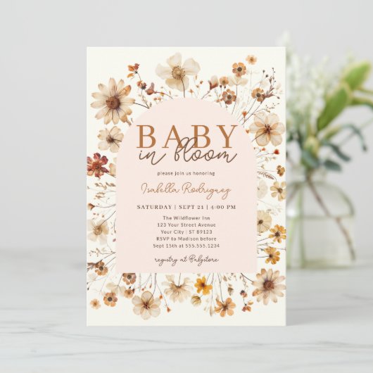 Baby in Bloom Boho Bloemen Meisje Baby shower Kaart (Staand voorkant)