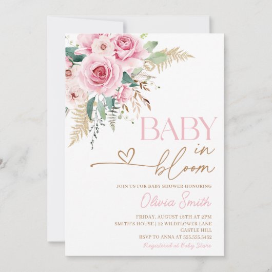 Baby in Bloom Boho Blush Roze Bloemen Baby shower Kaart (Voorkant)