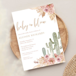 Baby in Bloom boho cactus pampas gras baby shower Kaart