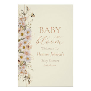 Baby in Bloom Boho Neutral Baby shower Perfect Poster
