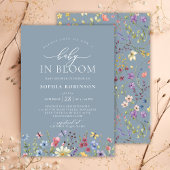 Baby in Bloom Boho Wildflower Blauw Baby shower Kaart