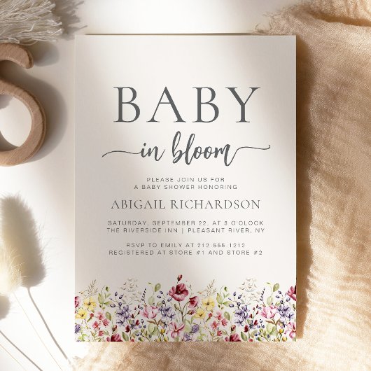 Baby in Bloom Boho Wildflowers Beige Baby shower Kaart