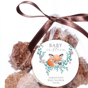 Baby in Bloom Bosvos Fox Groene Baby Shower Ronde Sticker