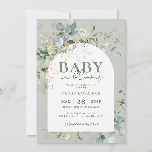 Baby in Bloom Botanical Eucalyptus Invitation (Devant)