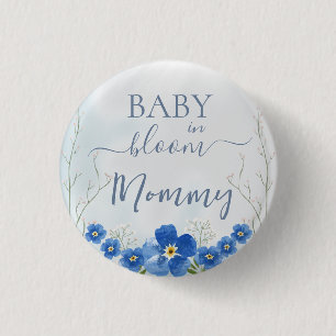 Baby in Bloom Boy Blue Bloemendouche Mama Ronde Button 3,2 Cm