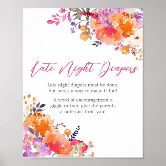 Baby in Bloom Bright Floral Late Night Luiers Poster (Voorkant)