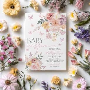 Baby in Bloom Butterfly Floral Peach Baby shower Kaart