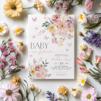 Baby in Bloom Butterfly Floral Peach Baby shower Kaart