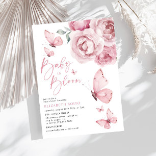 Baby in Bloom Butterfly Roze Bloemen Baby shower Kaart
