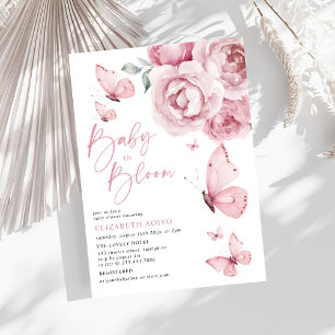 Baby in Bloom Butterfly Roze Bloemen Baby shower Kaart