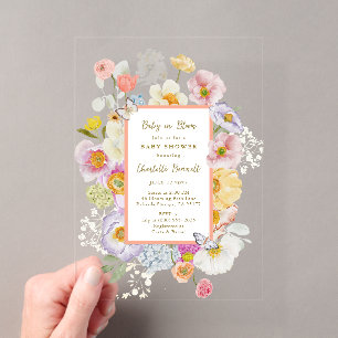 Baby in Bloom Coral & Peach Floral Baby shower Acryl Uitnodigingen