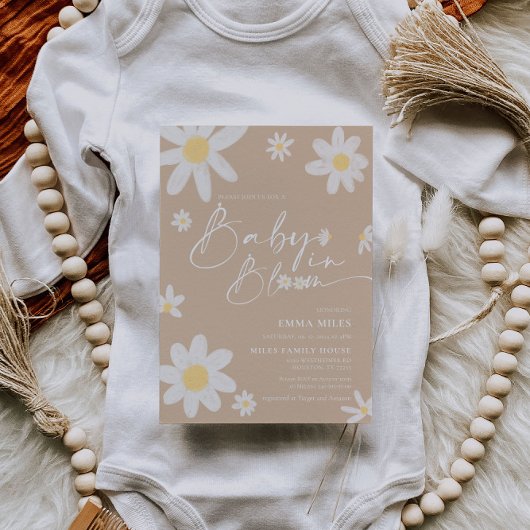 Baby in Bloom Daisy Baby shower beige Invitation