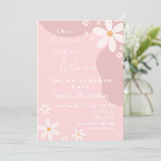 Baby in Bloom Daisy Baby shower rose Invitation (Debout devant)