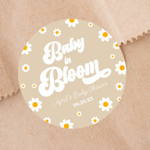Baby in Bloom Daisy Flower Floral Tan Baby shower Ronde Sticker