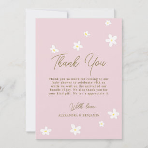 Baby in Bloom Daisy Spring Pink Boho Girl Shower Bedankkaart