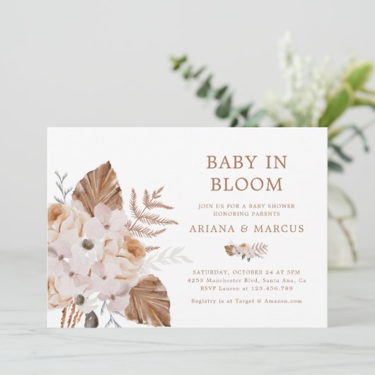 Baby in Bloom Dark Terracotta Boho Bouquet Kaart (Staand voorkant)