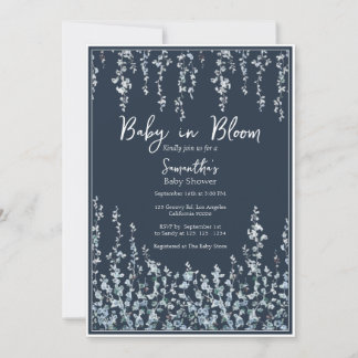 Baby in Bloom Donkerblauwe Wilde Bloem Baby Shower Kaart