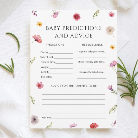 Baby in Bloom Douche Baby Predictions Carte de jeu
