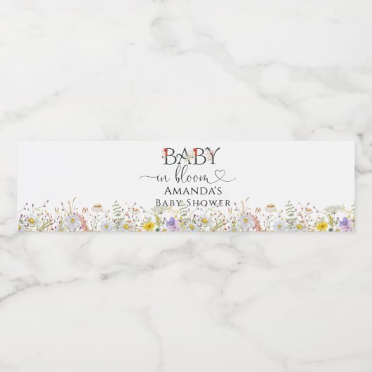 Baby in Bloom Elegant Baby shower Waterfles Etiket (Enkel label)