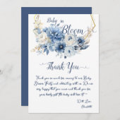 Baby in Bloom Elegant Blauwe Bloemen Baby shower Bedankkaart (Voorkant / Achterkant)