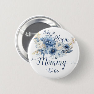 Baby In Bloom Elegante Blauwe Bloemen Wordt Moeder Ronde Button 5,7 Cm