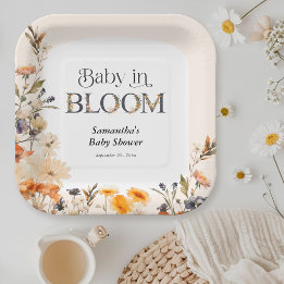 Baby in Bloom Elegante Waterverf Herfst Wilde Bloe Papieren Bordje