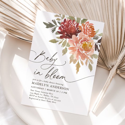Baby in Bloom Fall Floral Baby shower Invitation