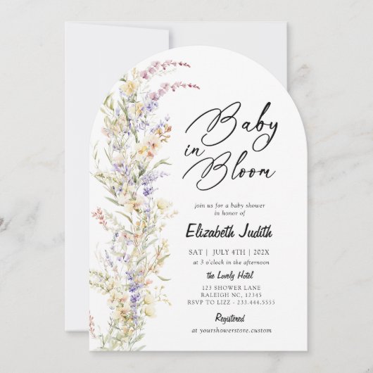 Baby in Bloom Fleur sauvage Baby shower Invitation (Devant)