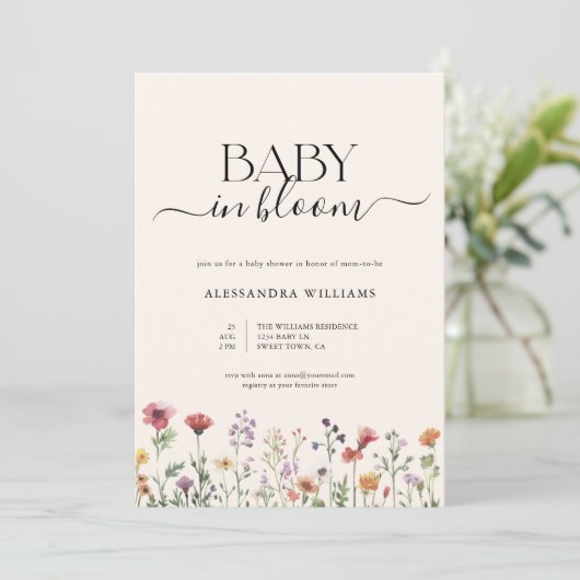 Baby in Bloom Fleur sauvage Baby shower Invitation (Debout devant)