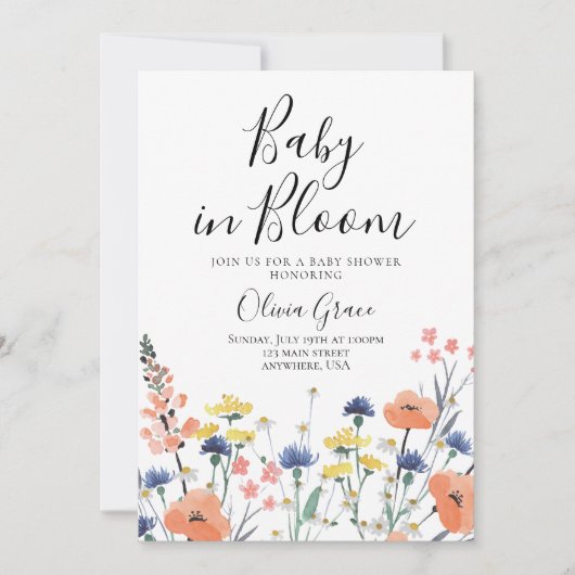 Baby in Bloom Fleur sauvage baby shower Invitation (Devant)