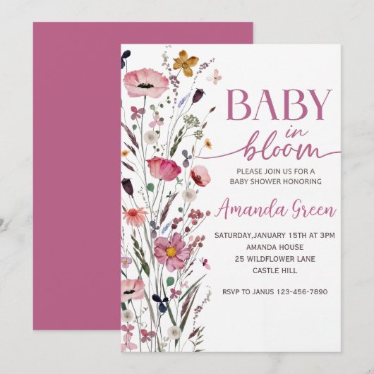 Baby In Bloom Floral Baby Shower Invitation (Devant / Derrière)