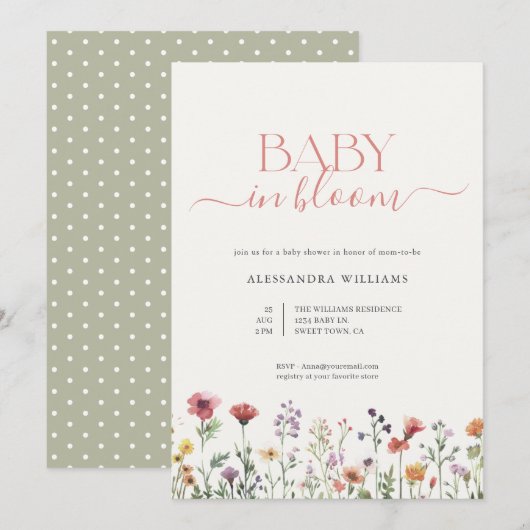 Baby in Bloom Floral Baby shower Kaart (Voorkant / Achterkant)