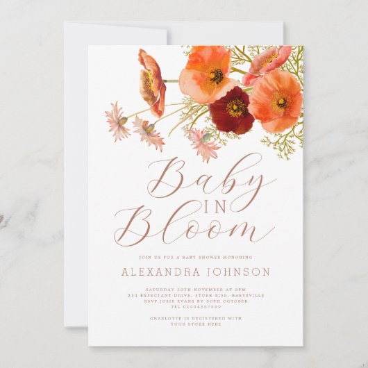 Baby in Bloom Floral Herfst Baby shower Kaart (Voorkant)