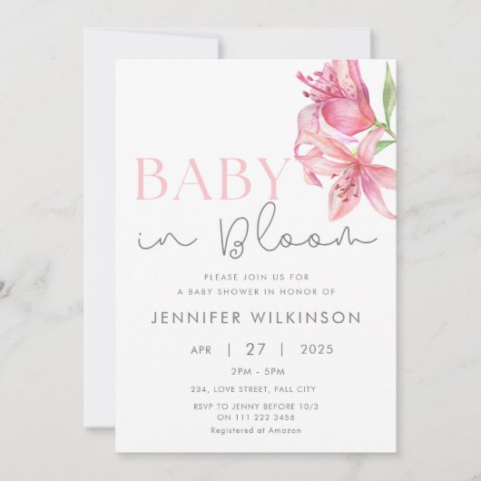 Baby in Bloom Floral Lily Baby shower Kaart (Voorkant)