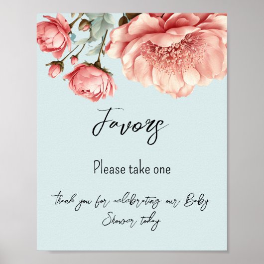 Baby in Bloom Flower Roos Roze Baby shower Favorie Poster (Voorkant)