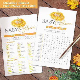 Baby in bloom geel baby shower woord zoeken flyer