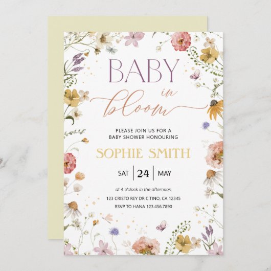 Baby in bloom girl Baby shower uitnodiging (Voorkant / Achterkant)