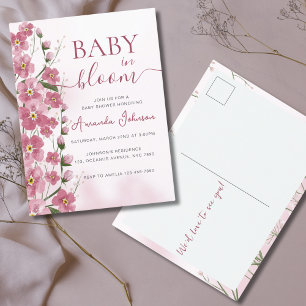 Baby in Bloom Girl Roze Bloemen Douche Briefkaart